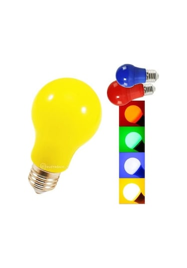 1'er Adet Toplamda 4 Tane Sarı, Kırmızı, Mavi, Yeşil Renk 10 Watt E27 Duy Led Ampul, 4'lü Renkli Ampul
