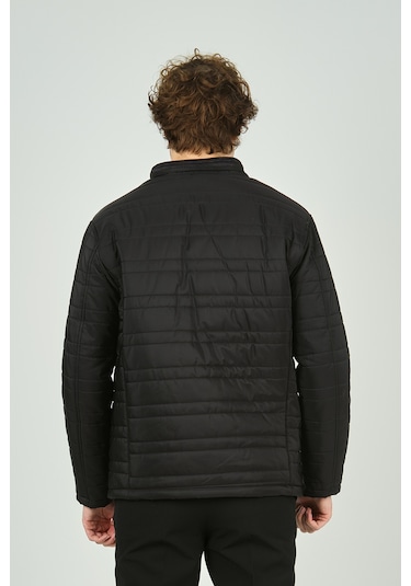 Lucas Erkek Dik Yaka Deri Biyeli Kapitone Mont 4706 Siyah Siyah