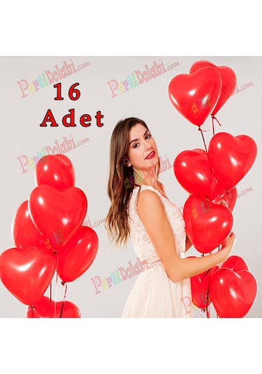 Kırmızı Kalpli Baskısız Balonu 16 Lı Romantik Kalp Balonlar