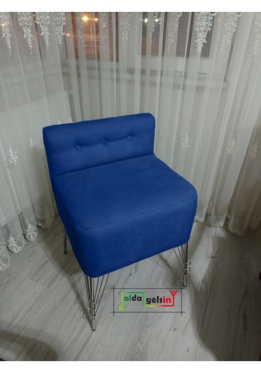 Ultra Lüks Metal Ayak Alda Lokum Puf Gold Mavi