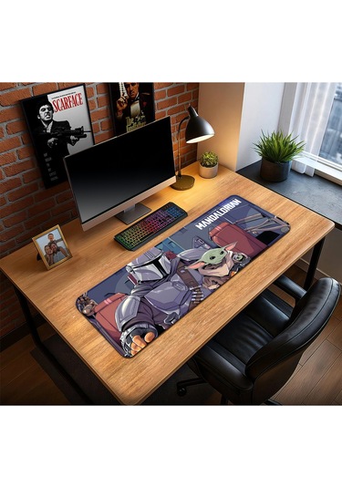 The Mandalorian Oyun Gaming Klavye Mouse Pad Kaymaz Taban Kenarları Dikişli Su Geçirmez Masa Matı 70x30 Cm
