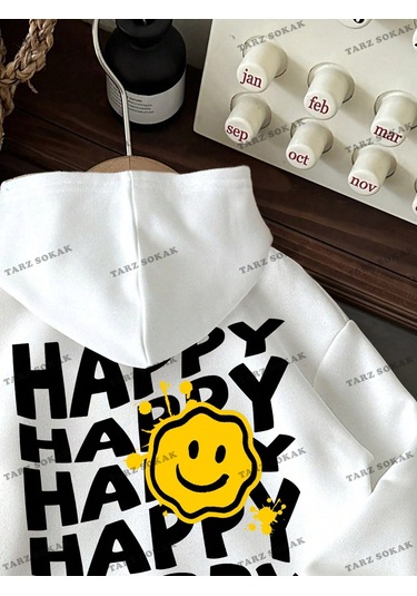 Y2k Trend Sezon Unisex Retro Sweatshırt Kapşonlu Kod 1900 Trz2280 Beyaz