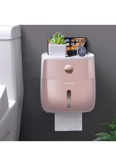 Jms Wıkhostar Pembe Banyo Duvara Monte Tuvalet Kağıdı Kutusu Su Geçirmez Çift Katmanlı Çekmeceli