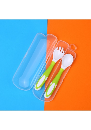 Moveevo Bebek Yeme Eğitimi Kaşığı Çatal Seti, Pp+tpe Malzeme, Saklama Kutusuyla, Yeşil Xls08 Çok Renkli