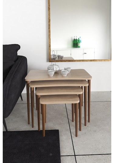 Selena 4Lü Zigon Sehpa Ahşap Ayaklı Salonseti Sehpası Sonomo