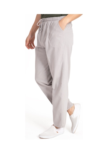 Erkek Ham Bez Lastikli Yüksek Bel Rahat Kalıp %100 Natural Pamuk Eşofman Alt Pantolon Alt Giyim 2188-Açık Gri
