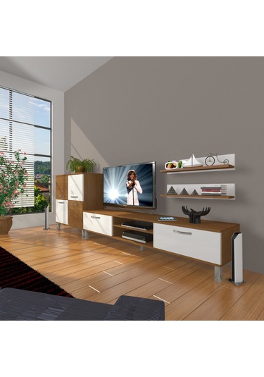 Decoraktiv Eko On Slm Dvd Krom Ayaklı Tv Ünitesi Tv Sehpası Ceviz - Beyaz