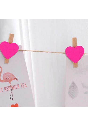 Sarı-50 Adet Po Klip Aşk Müzik Notu Dekor Kalp Şeklinde Ahşap Plastik Clothespins