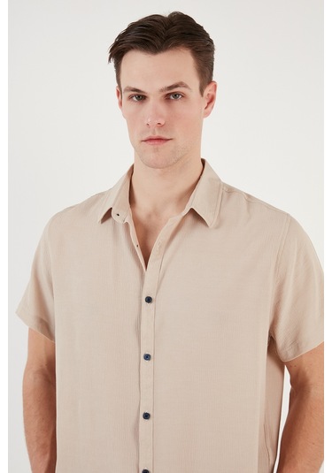 Buratti Pamuk Karışımlı Kısa Kollu Regular Fit Erkek Gömlek Cf23S113139 Taş