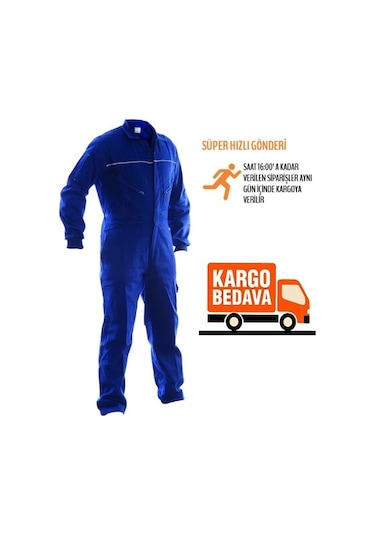 Iş Tulumu, Saks Mavi , Boy Tulum, Iş Elbisesi Reflektörlü
