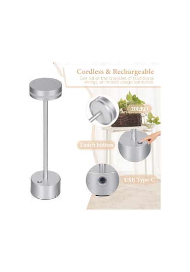 Springsun Neoglint Led Kablosuz Masa Lambası Metal Başucu Gece Lambası Dokunmatik Kontrol Kademesiz Kısılabilir 3 Işık Rengi