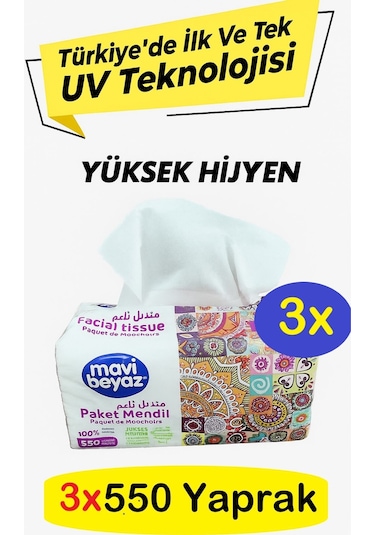Mavi Beyaz Pratik Paket Çek Kullan Mendil - Peçete 3x550 Yaprak