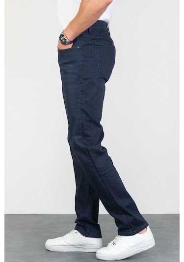 Koyu Mavi Erkek Regular Fit Rahat Kesim Esnek Likralı Denim Jeans Kot Pantolon 001
