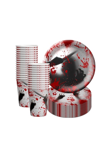 10 Adet Cadılar Bayramı Tek Kullanımlık Kan El İzi Sofra Korku Parti Dekorasyonu, Stil: 7 İnç Kağıt Tabaklar