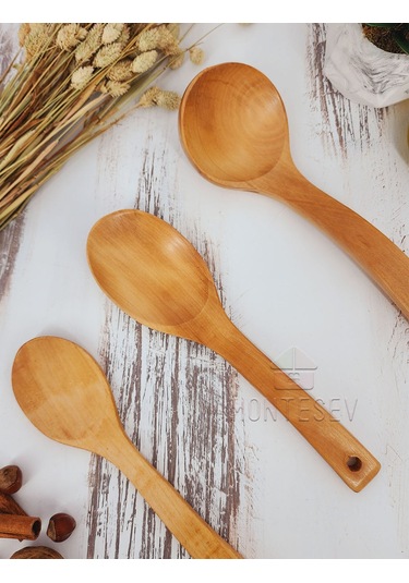 Ahşap Tahta Mutfak Kaşık Seti 3 Parça Kayın, Şimşir Ağacı 3-5