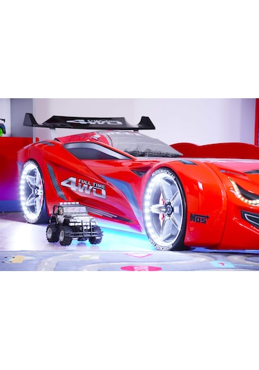 Setaymobilya Arabalı Yatak - Kırmızı - Mercedes Full Led