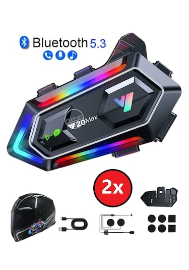 Y20 Max Motosiklet Bluetooth 5.3 Kask Intercom 2 Kişi 300 Metre E
