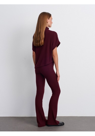 Dilvin 71910 Yüksek Bel Örme Pantolon-bordo Bordo