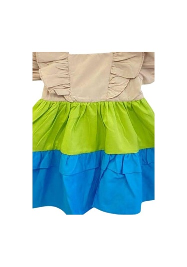Çikoby Kız Bebek Fırfırlı Dokuma Elbise-13891 Çok Renkli