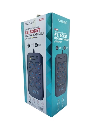 Fulltech Termal Akım Korumalı, Çocuk Korumalı, 6'lı 2 Mt Uzatma K