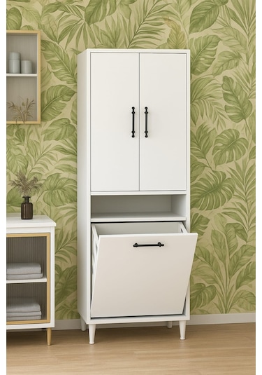 Kirli Sepetli 2 Kapaklı 3 Raflı Çok Amaçlı Ahşap Banyo Dolabı, Banyo Düzenleyici Çamaşır Sepeti Beyaz Kirli Sepetli 2 Kapaklı 3 Raflı Çok Amaçlı Ahşap Banyo Dolabı, Banyo Düzenleyici Çamaşır Sepeti Beyaz