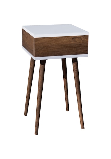 Eymen Ahşap Ayaklı Yan Sehpa Köşe Sehpa Beyaz-barok