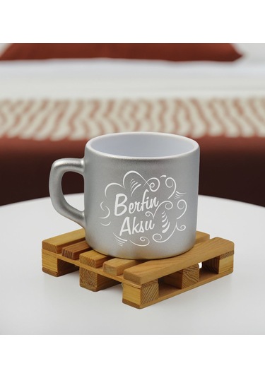 Bk Gift Kişiye Özel İsimli Gümüş Renkli Middle Çay & Kahve Fincanı-6, Arkadaşa Hediye, Sevgiliye Hediye, Doğum Günü Hediyesi Kobitmeyencom32556 Bk Gif