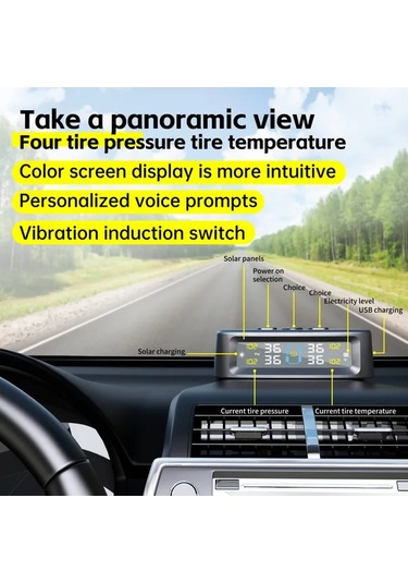 Xuweiwei Arabalar İcin Siyah Ynf Tpms 4 Harici Sensor Gunes Enerjili Lastik Basinc Sicaklik Izleme Sistemi Titresim Algilama Anahtari