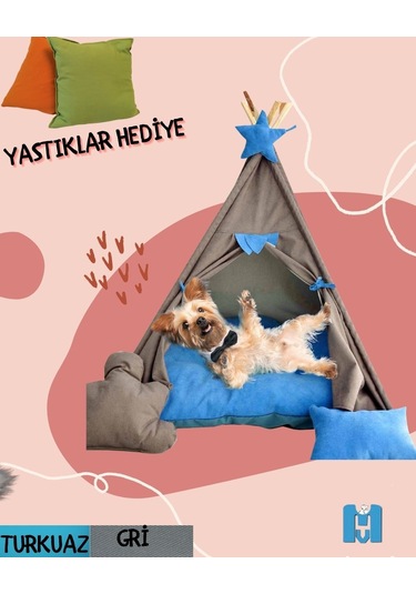 Mavi Vitrin Yıkanabilir Soft Kumaş Küçük Irk Köpek Kedi Çadırı 60 x 60 CM