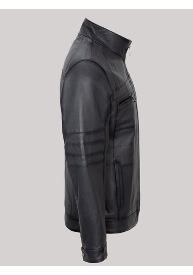 Hakiki Kuzu Derisi Fermuarlı Cep Detaylı Erkek Ceket Gri Gri