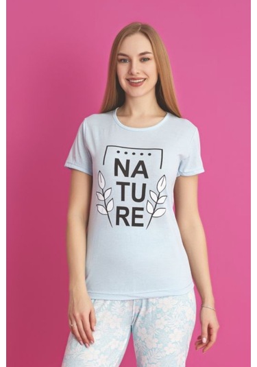 Dreamy Pamuklu Desenli Kısa Kollu Pijama Takımı Mavi