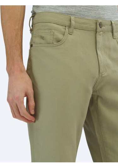 Açık Yeşil Düz Dokuma Regular Fit Casual Pamuk Karışımlı Pantolon Açık Yeşil