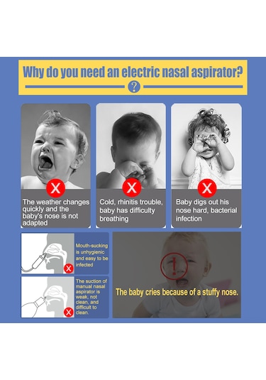 Yaozixa Bebek Elektrikli Burun Emici Beyaz - 3 Seviye Emme Gücü, Düşük Gürültü, Işık Ve Müzik, Batarya Li-poly, 3 Silikon Uç, Saklama Kutusu