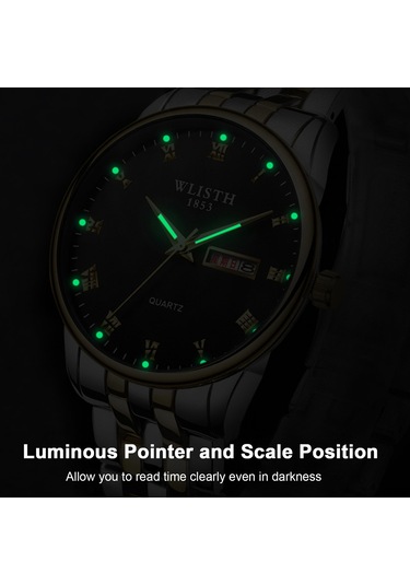 Skycity Wlısth Q359 Kadın Kol Saati - Kuvars Hareketli, Gündüz/gece Görünür, Hafta/gün Gösterici, Gümüş Kasa Beyaz Ekran, 30m Su Geçirmezlik Siyah - Altın