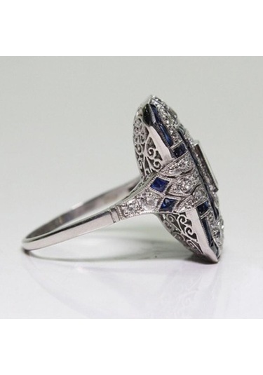 Luxury Square Women Crystal Zircon Engagement Ring, Ring Size:9 Red Çok Renkli