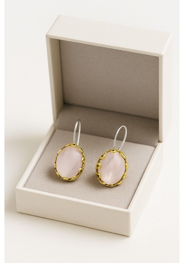 Lale Serisi El İşi Pembe Kuvars Taşlı Gümüş Kadın Küpe Gümüş