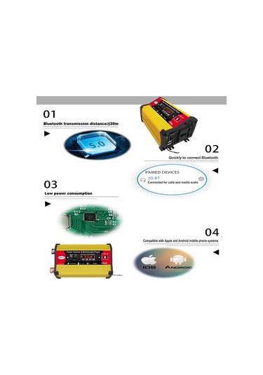 Solıke Tech 300w Modifiye Sinüs İnvertörü, Bluetooth Mp3/fm Multimedya Oynatıcı İle 12v İla 220v