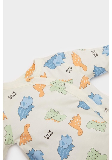 Defacto Erkek Bebek Yenidoğan Dinazor Baskılı Penye Tulum F0122a525auer233 Ekru