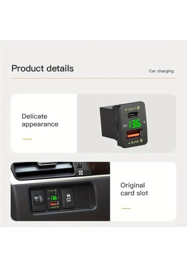 Fochsia 40x22 Yeşil 36w Hızlı Şarj Usb Type-c Toyota Araçlar İçin Led Ekran Qc3.0 Telefon Ve Masaüstü Şarj Cihazı