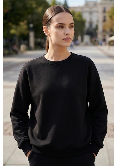 Tommy Life Basic Oversıze O Yaka 2li Paket Siyah Kadın Sweatshirt - 97053