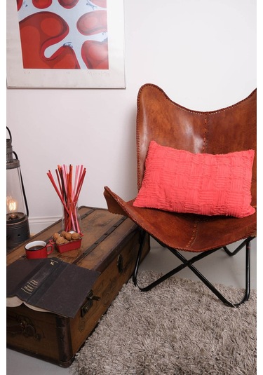 Peraluna Foam Pıllow Şifon Şerit Triko Yastık Kılıfı 60x40 Cm Koral - Koral