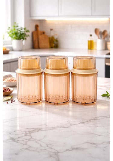 Decorev 3lü Erzak Saklama Kabı 900 Ml Kahverengi