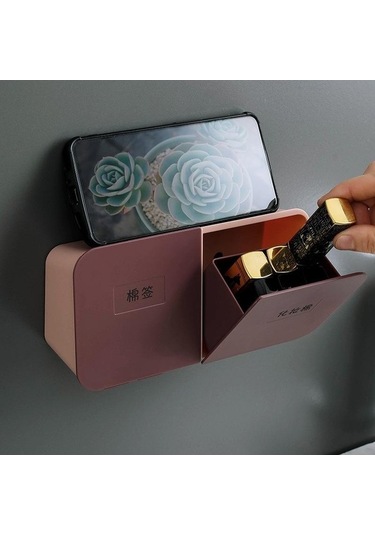 Novahub Mor Banyo Organizatörü, Pamuk Pedleri Depolama, Duvara Monte, Plastik Çubuklu, Kozmetik Organizatör Mor