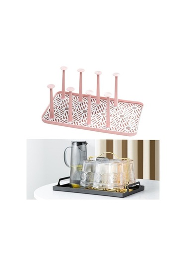 Trendooze 8 Çıkarılabilir Kancalı Pembe Bardak Kupası Düzenleyici Takımı Ev Dekorasyonu Pembe