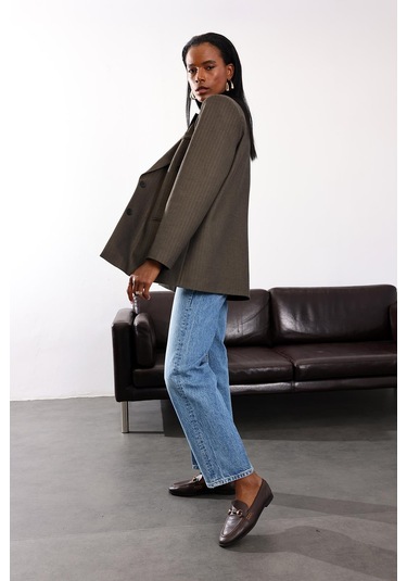 Koyu Haki Düğmeli Oversize Ceket 17255 Koyu Haki