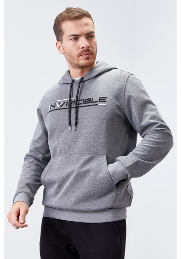 Tommy Life Gri Melanj Kanguru Cep Standart Kalıp Kapüşonlu Erkek Sweatshirt - 87883 GRİ MELANJ