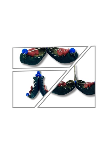 El Yapımı Deri Minyatür Çarık Maskot Dikiz Aynası Süsü Yeşil