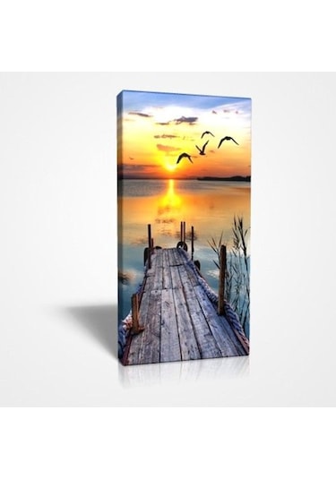 45X30 Cm Iskele Ve Martılar Kanvas Tablo