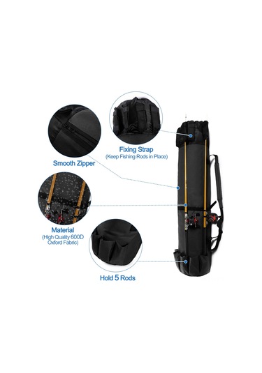 Xindoker Siyah Dış Mekan Balıkçılık Çantası, 600d Oxford Kumaş, Su Geçirmez, 5 Adet Kamış Ve Makine Taşıma Kabiliyeti, Çok Fonksiyonlu Envanter Saklama Çantası