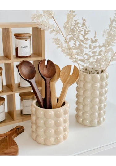 Mien Dekoratif Bubble Seramik Vazo 1032 Krem